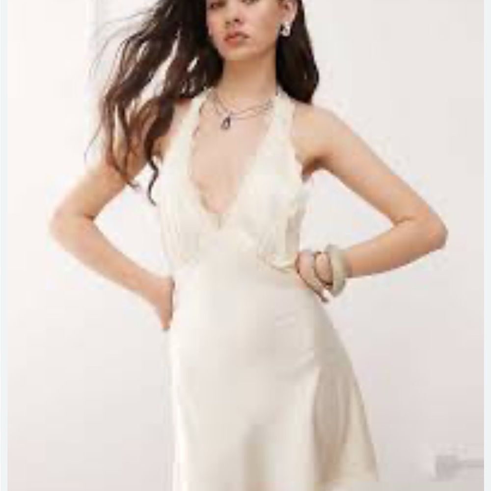 Lace Slip Dress Off White V-Neck Mini Dress – Approx. Size Small
